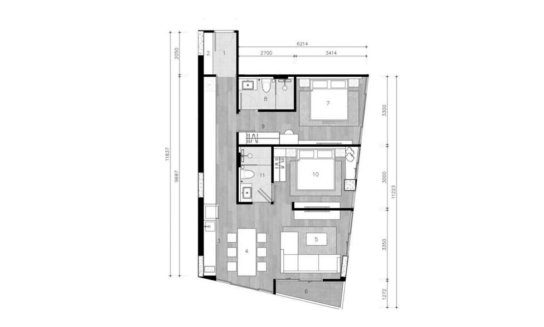 Apartment floor plan, 2 bedrooms in The Petit Tycoon No. 11007 (2D)