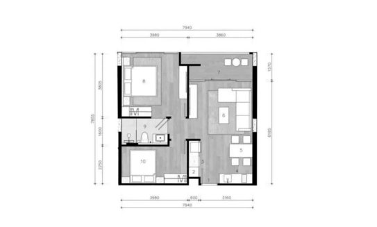 Apartment floor plan, 2 bedrooms in The Petit Tycoon No. 11006 (2D)