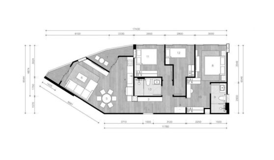 Apartment floor plan, 3 bedrooms in The Petit Tycoon No. 11009 (2D)