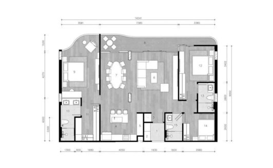 Apartment floor plan, 3 bedrooms in The Petit Tycoon No. 11011 (2D)