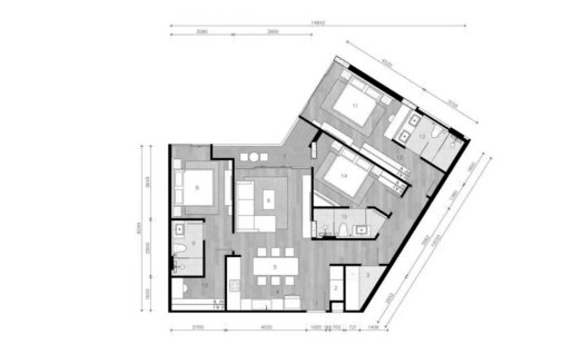 Apartment floor plan, 3 bedrooms in The Petit Tycoon No. 11010 (2D)